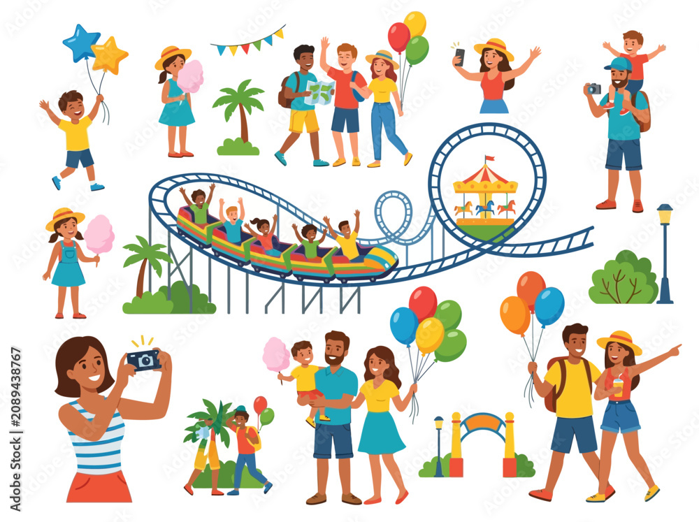 Fototapeta premium People Enjoying Amusement Park Ride.