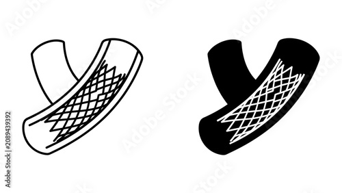 Obraz na płótnie Coronary Artery Stent Icon: A minimalist representation of a coronary artery stent, showing a metallic mesh tube used to prop open a blocked artery