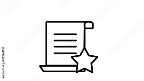 Document Reward and Certified Achievement Certificate Animated Icon. Professional animated icon displaying legal contract document with star emblem, depicting certified achievement, premium agreement.