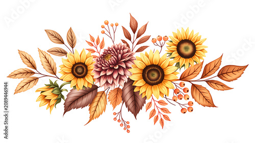 Autumn floral arrangement with sunflowers dahlias and fall leaves desi