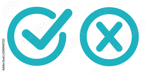 Check and Cross Icon Set Vector, Blue Approval and Cancel Symbols