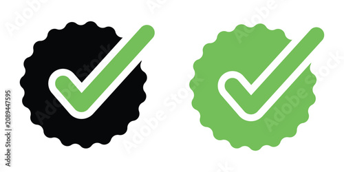 Check Mark Badge Icon Set Vector, Approval Tick Symbols in Circular Seal Style for Quality Certification