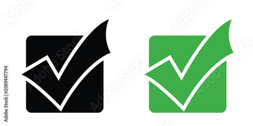 Black and Green Check Mark Square Icon, 3D style Check Mark Icon Set Vector