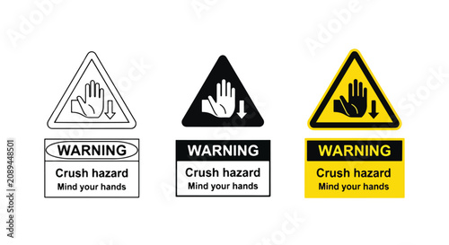 Crush hazard warning sign icon set: Glyph and solid icon set - Icon vector - Editable line icons. Vector illustration