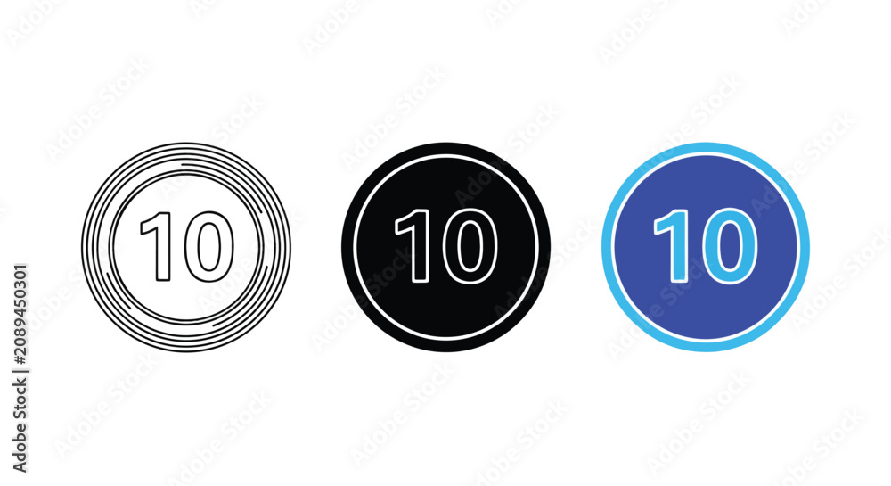 Obraz premium Number ten in circular frame icon set: Glyph and solid icon set - Icon vector - Editable line icons. Vector illustration