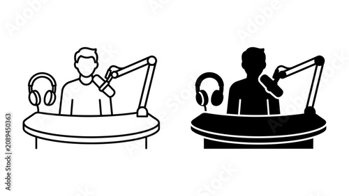 Canvastavla Radio Broadcast Icons: Two stylized icons depict a person broadcasting, one in outline and the other in silhouette, complete with a microphone and headphones at a desk
