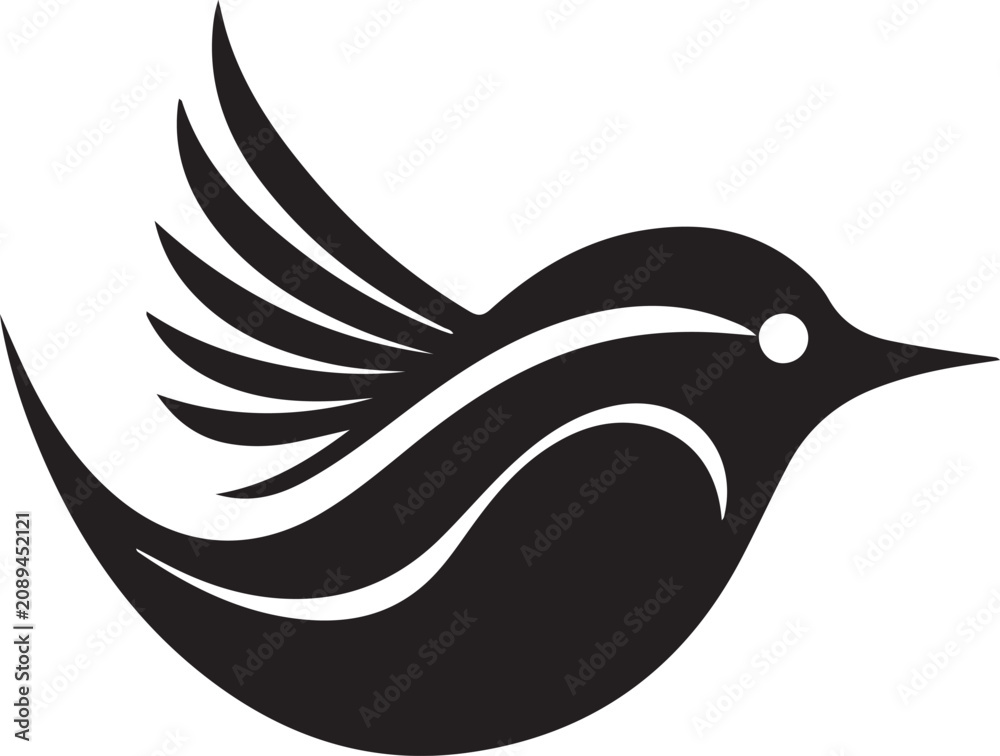 Obraz premium Graceful black bird in flight a stylized logo with elegant wings and a flowing design.