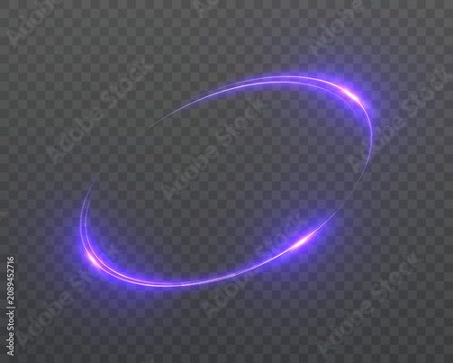 Glowing circular light trail with purple energy arcs, smooth motion blur and dynamic ring effect isolated on transparent background for magic, game and abstract design. Vector