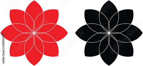 Billede på lærred Minimalist red and black flower vector illustration featuring symmetric petal sh