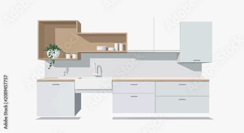 Bild auf Leinwand Modern Kitchen Cabinets with Clean Design.