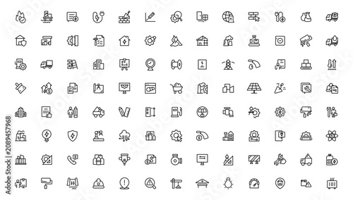 Canvastavla Industry and construction  icons. Thin line icons collection.