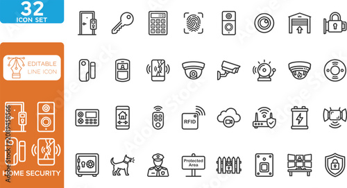Home Security line editable Icons set. vector illustration. Contain icons related to home security, house protection, smart house. on transparent background.