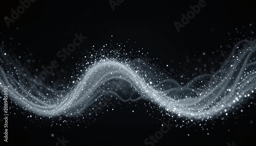 Abstract glowing particle wave on black