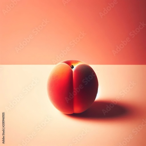 Fresh Ripe Peach with Green Leaves