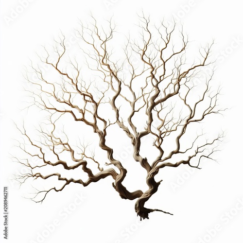 Bare Twisted Tree Branch Isolated on White