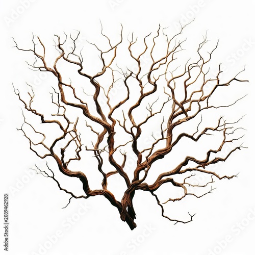 Bare Twisted Tree Branch Isolated on White