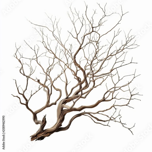 Bare Twisted Tree Branch Isolated on White