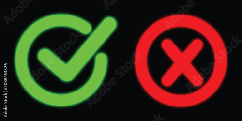 Neon Glowing Approval and Rejection Symbols