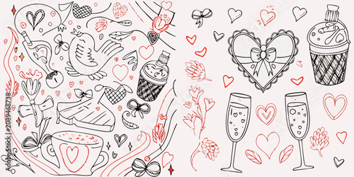 Valentine s Day Themed Sketch Collection With Hearts And Romantic Items