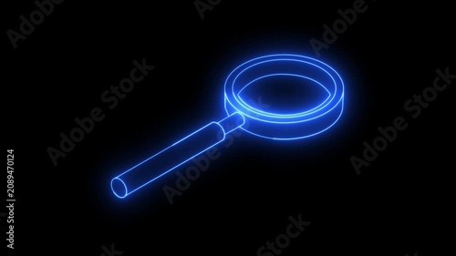Glowing Neon Magnifying Glass Animation on Black Background – Search, Investigation and Digital Analysis Concept