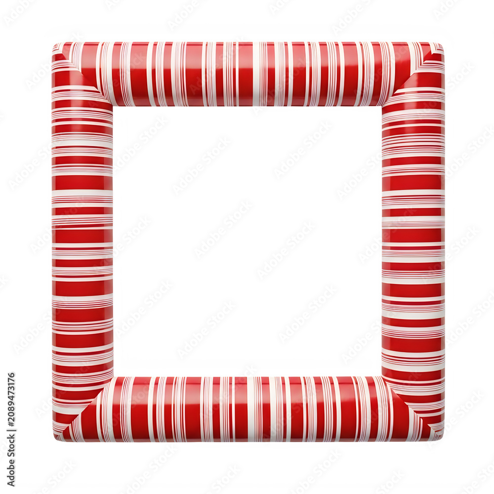 Fototapeta premium Rectangular frame with red and white candy cane striped pattern for christmas design isolated on transparent background
