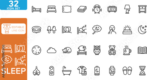 Fotografie Sleep line editable Icons set