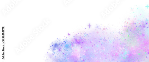 Soft pastel stardust cloud illustration with pink, blue and purple tones, tiny sparkles and airy texture on a transparent background, ideal for overlays, fantasy designs, invitations, posters and crea