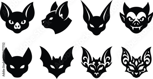 Bat head silhouette icon set vector collection