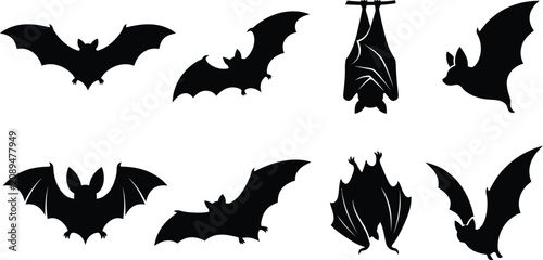 Flying bat silhouette set vector collection