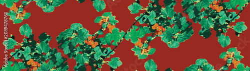 Cuadro en lienzo Seamless pattern with ripe redcurrant berries and green leaves on branches isola