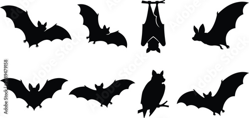 Flying bat wing silhouette bundle vector set