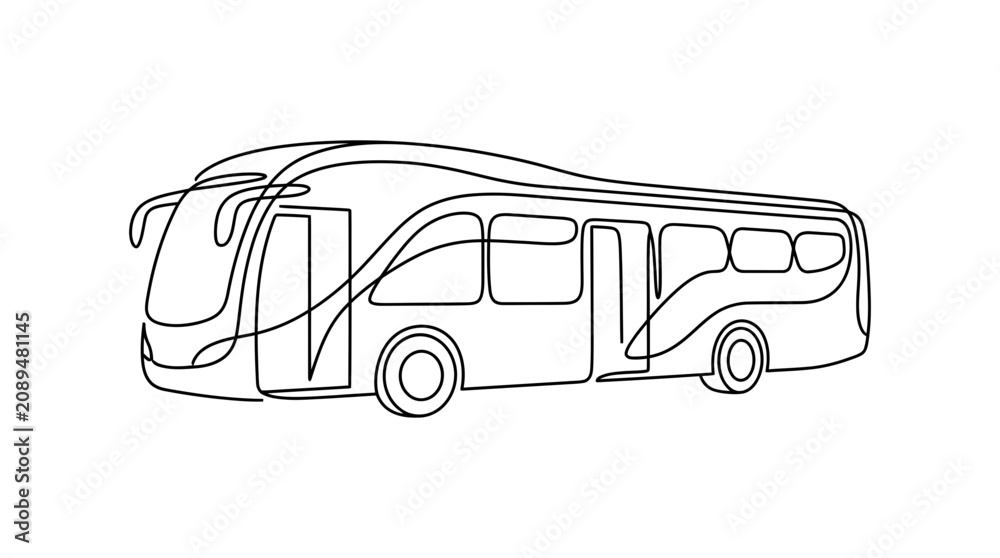 Fototapeta premium Continuous Line Drawing of a Modern Bus, Minimalist Transport Icon