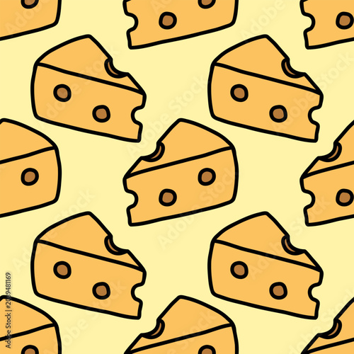 Cheese slices repeating seamless pattern on soft yellow background, perfect for fabric, wrapping paper