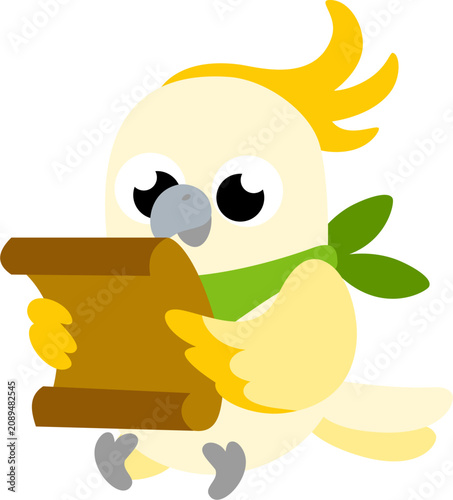 cute cockatoo reading scroll
