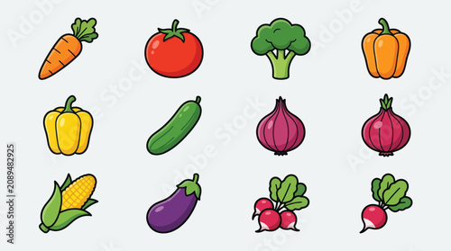 Fotografie Assorted fresh vegetable icons