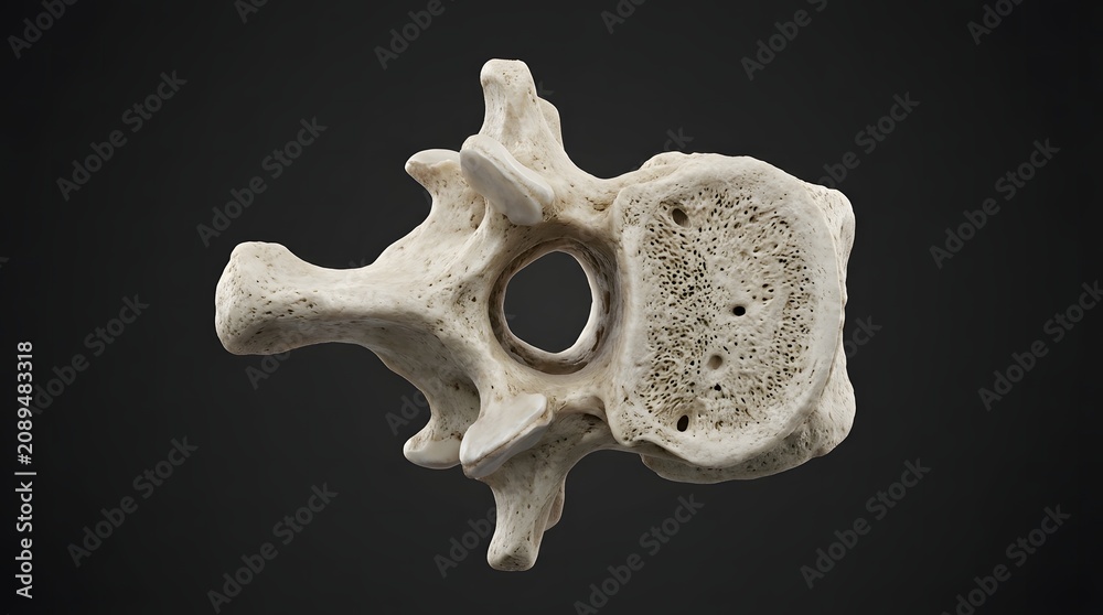 Obraz premium human body Detailed 3D Rendering of a Human Lumbar Vertebra Bone on Dark Background