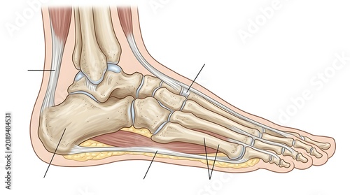 human body Anatomical illustration of the human foot bones and muscles