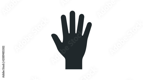 Black hand silhouette raised, five fingers spread, isolated on white