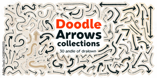 Slika na platnu Hand Drawn Arrows Collection Black Sketchy Vector Illustration