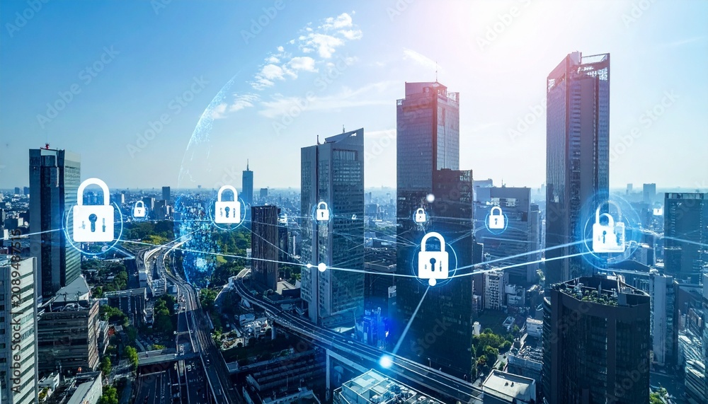 Obraz premium Cybersecurity Protecting Smart City Infrastructure
