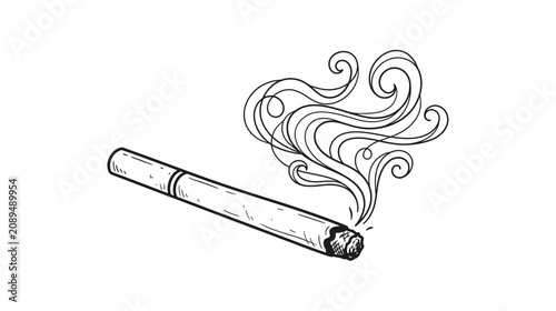 Foto Hand-drawn cigarette with swirling smoke illustration