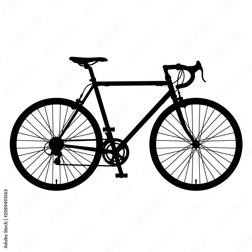 Fototapeta premium Road bike, bicycle, cycling, sports, fitness, black, vector, illustration, 1 icon isolated on White Background