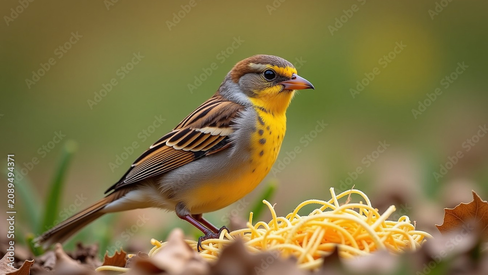Fototapeta premium Collecting nesting material preparing iteration for spring ar beautiful modern house creative design style concept
