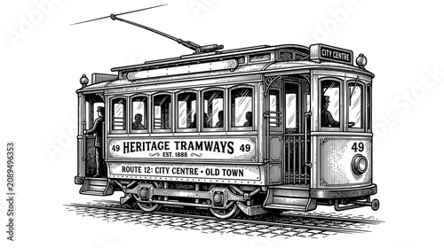Vintage Tramway illustration, Heritage Tramways, City Centre Route, Old Town
