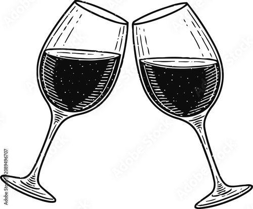 two wine glasses clinking celebration toast with red wine cheers illustration