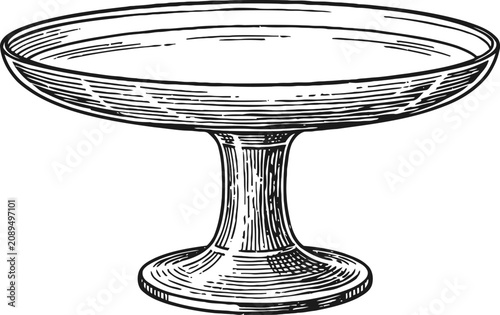 engraving vintage cake stand round pedestal dessert plate engraving illustration