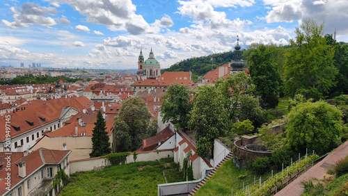 panorama of Prague seen from south gardens below Hradcany castle