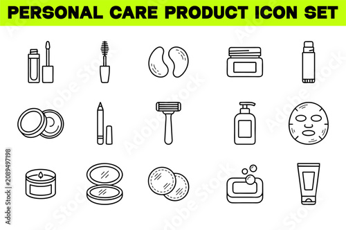 Personal Care Product Icon Set – Editable Stroke Vector Illustration of Skincare, Grooming and Beauty Essentials Line Icons