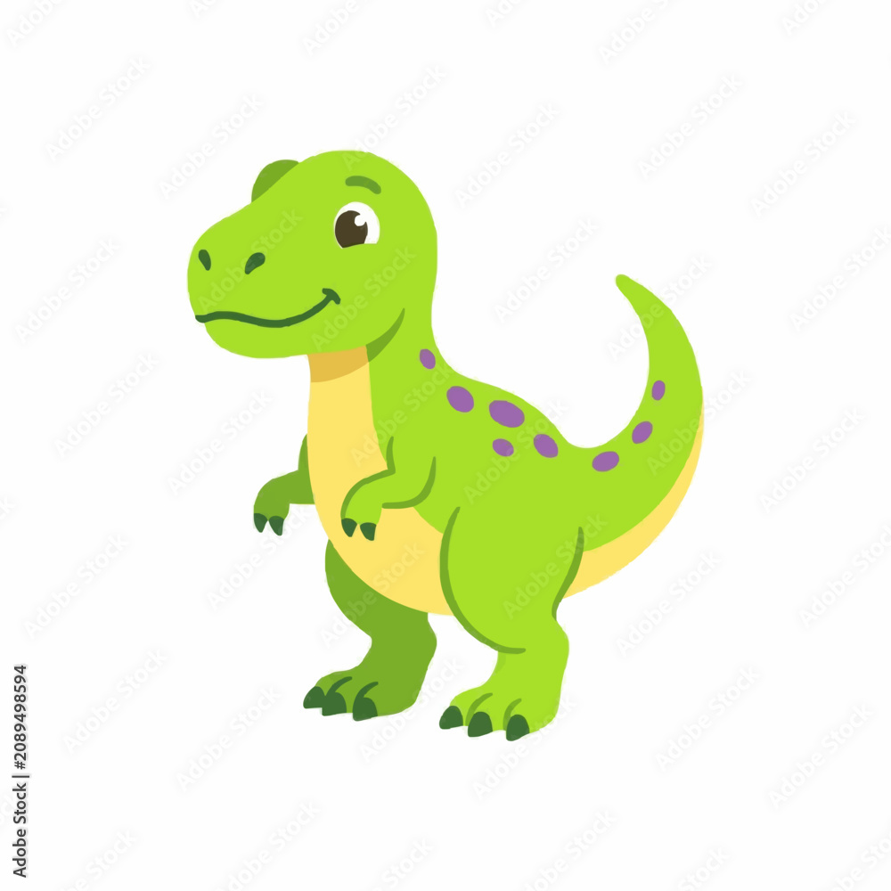 Fototapeta premium Cute green dinosaur standing smiling cartoon character vector