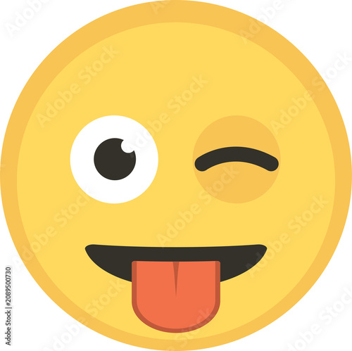 Canvastavla Playful yellow face winks, sticks tongue out, conveying lightheartedness, mischief, jovial expression